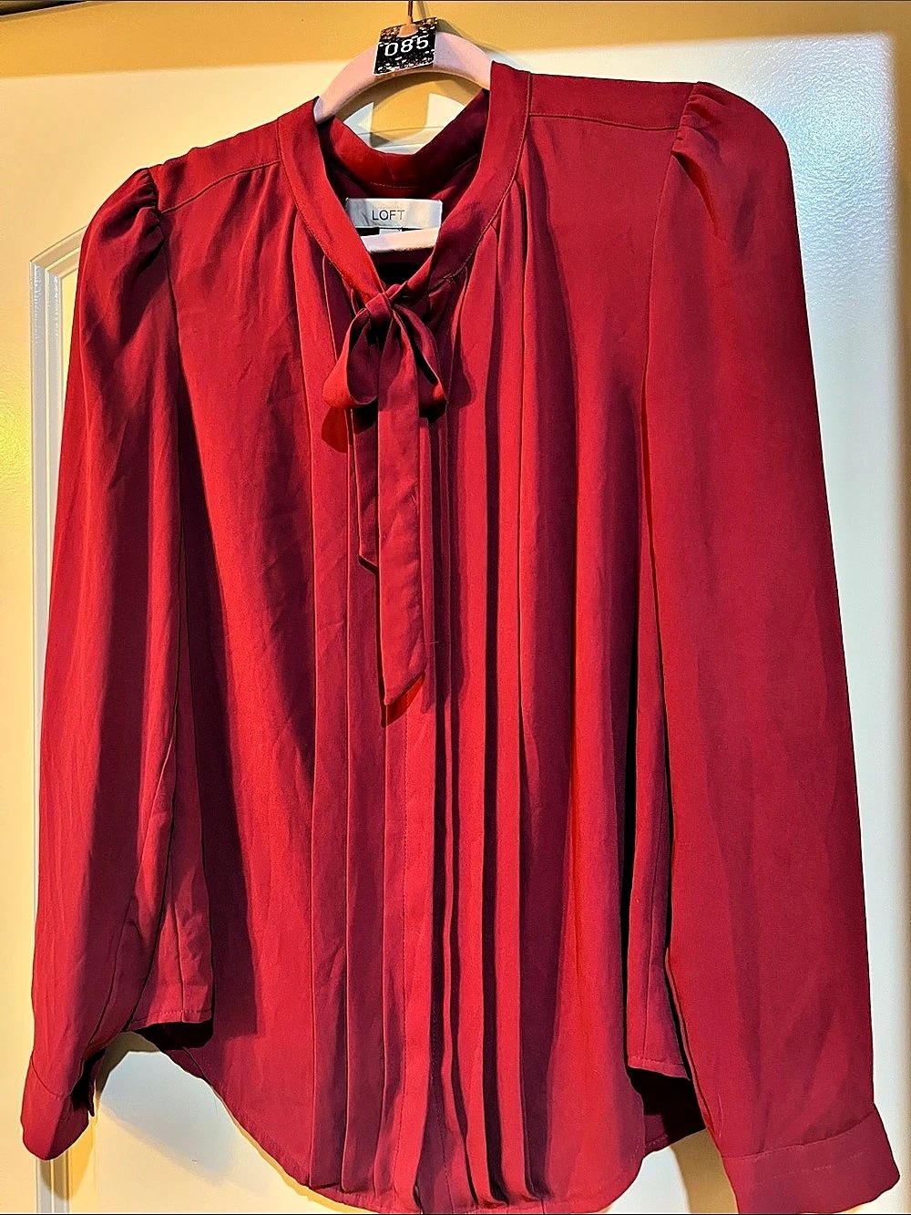 Tie Neck Long Sleeve Blouse in Merlot Like New H085